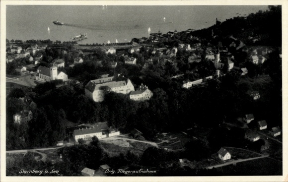 Postcard Starnberg on Lake Starnberg, Upper Bavaria, aerial photograph