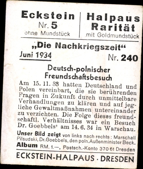 Collector's picture The Post-War Period No. 240, June 1934, German-Polish friendship visit, Goebbels