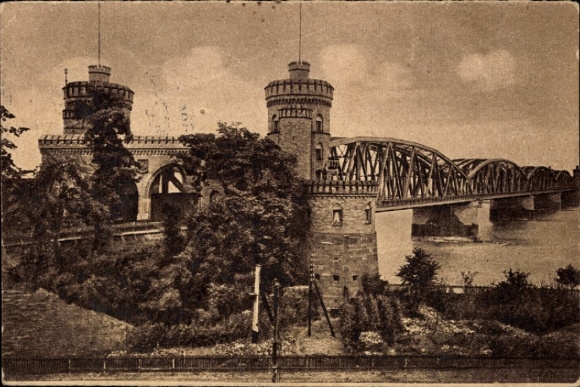 Postcard Mainz am Rhein, railway bridge, Mayence, impressive bridge architecture.