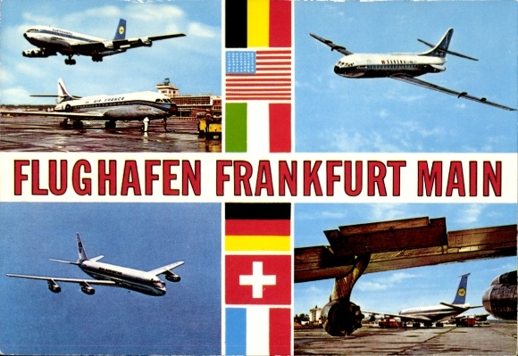 Postcard Frankfurt am Main, airport, Lufthansa passenger aircraft