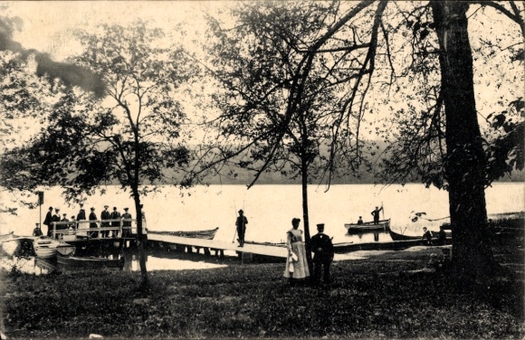 Lake Wolgast near Korswandt, pier, rowing boats, shore