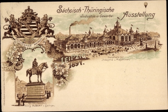Stationair wapen litho Leipzig, Saksische Thüringer industrie- en handelstentoonstelling 1897
