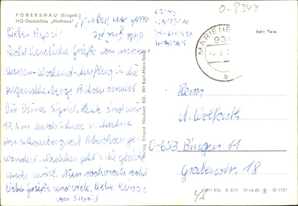 Postcard Pobershau Marienberg in the Ore Mountains, HO Gaststätte Huthaus, interior view