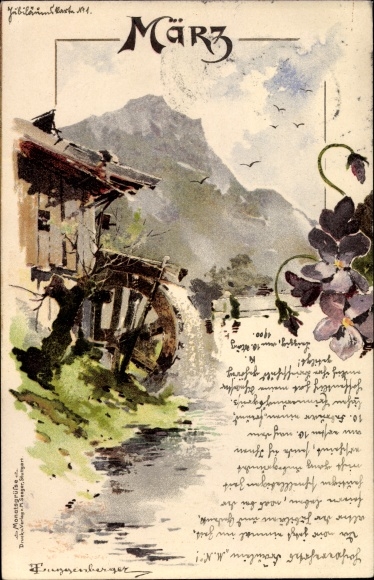 Artist Chromo-Litho Guggenberger, Thomas, Allegory, March, Water Mill