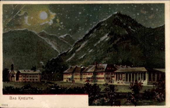 Moonlight Chromo-Litho Kreuth am Tegernsee Upper Bavaria, general view