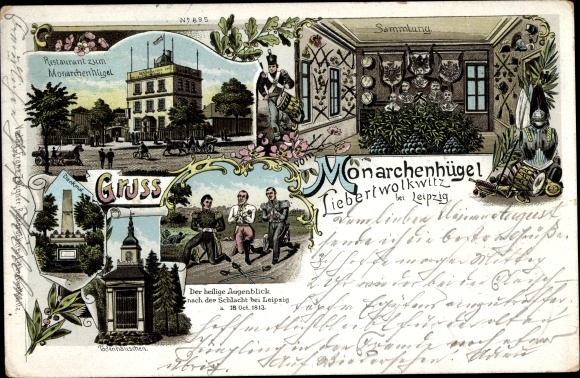 Litho Liebertwolkwitz Leipzig in Sachsen, Restaurant zum Monarchenhügel, Sammlung, Denkmal
