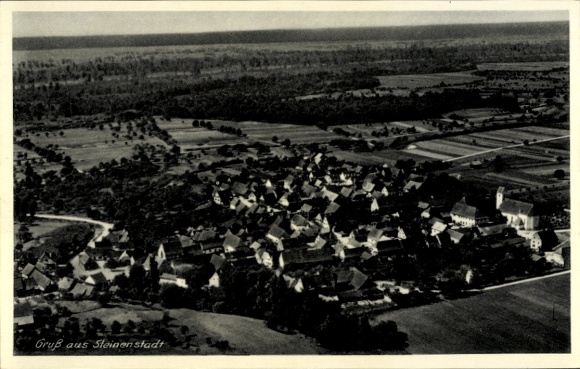 Postcard Steinenstadt Neuenburg am Rhein Baden, aerial view of many roofs, surrounding fields