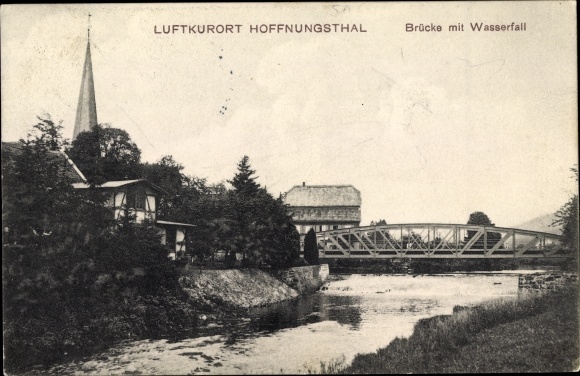 Postcard Hoffnungsthal Rösrath in North Rhine-Westphalia, bridge with waterfall