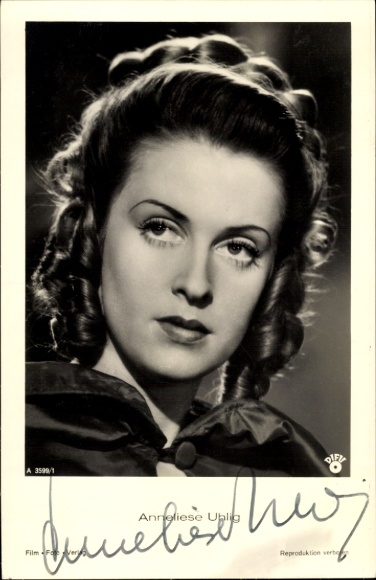Postcard actress Anneliese Uhlig, portrait, autograph