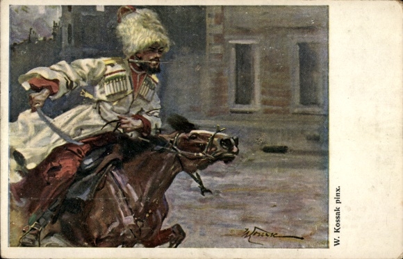Artist Postcard Kossak, W., Polish Rider with Sword