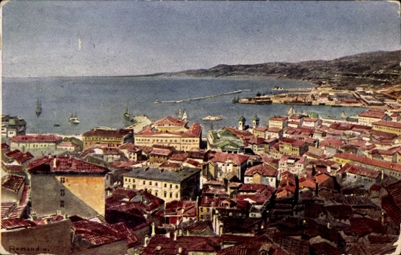 Künstler Ak Triest Friuli Venezia Giulia, Vista da S. Giusto, Blick auf den Ort