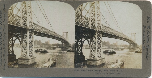 Stereo Photo New York City USA, East River Bridge