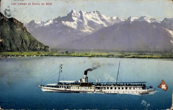 Postcard Switzerland, Lake Geneva, Lac Leman, Dents du Midi, La Suisse
