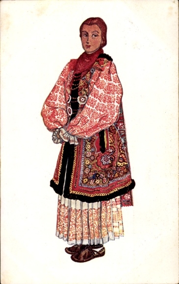 Artist Postcard Croatian folk costume, woman, red dress