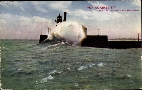Postcard Lake Michigan USA, Lighthouse