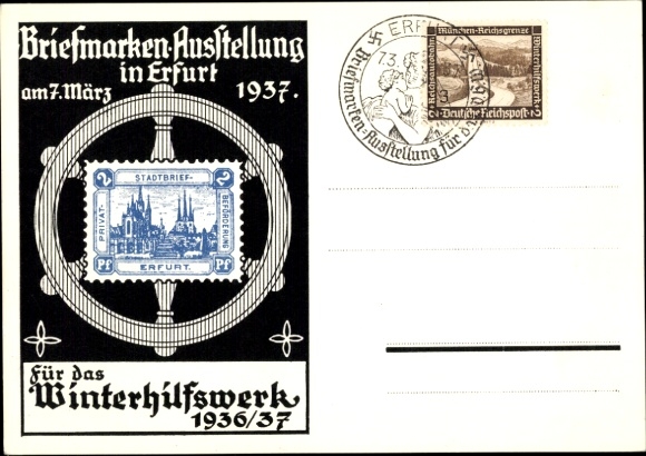 Ansichtkaart Erfurt in Thüringen, postzegeltentoonstelling 1937, WHW 1936/1937