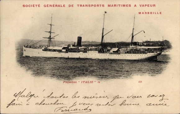 Ak Paquebot Italie, Société Générale des Transports Maritimes a Vapeur, Marseille