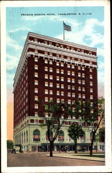 Ak Charleston South Carolina USA, Francis Marion Hotel, hoge buitenkant