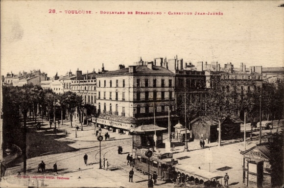 Ak Toulouse Haute Garonne,  Boulevard de Strasbourg, Carrefour Jean-Jaurès, Straßenansicht, Tram