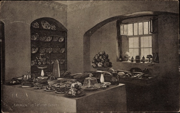 Postcard Tiefurt Weimar in Thuringia, cold kitchen in the castle of Tiefurt