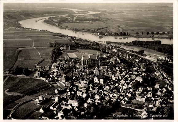Postcard Oppenheim am Oberrhein, aerial photograph