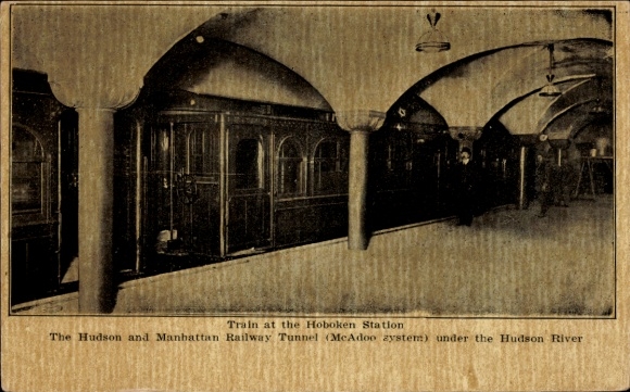Ansichtkaart Hoboken New Jersey USA, trein, Hoboken station