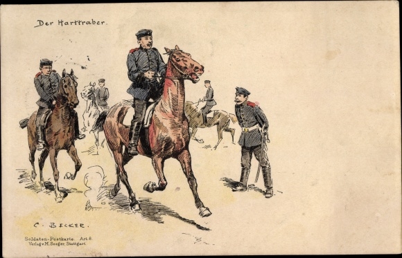 Artist PC Becker, Carl, Der Harrtraber, Duitse soldaten in uniform te paard