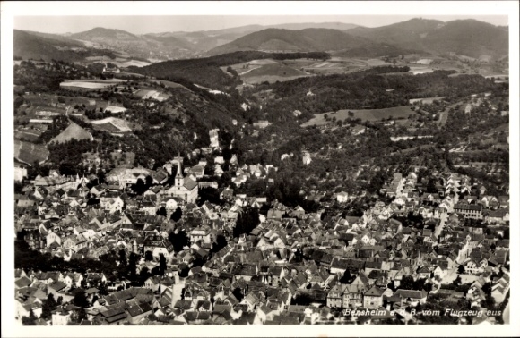 Postcard Bensheim on the Bergstraße Hesse, aerial view of many houses, green hills