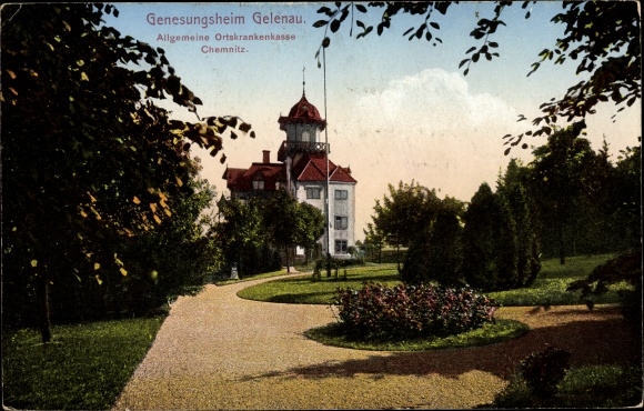 Postcard Gelenau in the Erzgebirge of Saxony, the convalescent home with a park