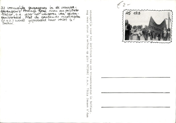 Postcard setting up a women's center in Belfast, we have nothing to lose but our chains
