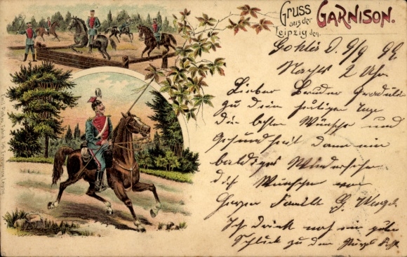 Litho Leipzig, Garnison, Soldaten zu Pferden