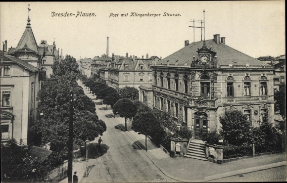 Ak Dresden Plauen, postkantoor met Klingenberger Strasse