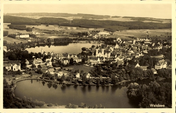 Postcard Waldsee in the Palatinate, aerial photograph