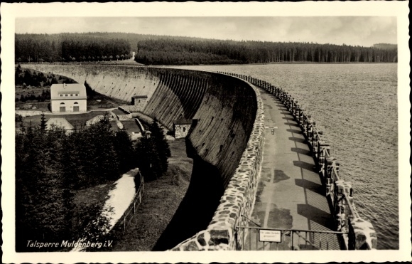 Postcard Muldenberg Grünbach im Vogtland, Muldentalsperre, barrier wall