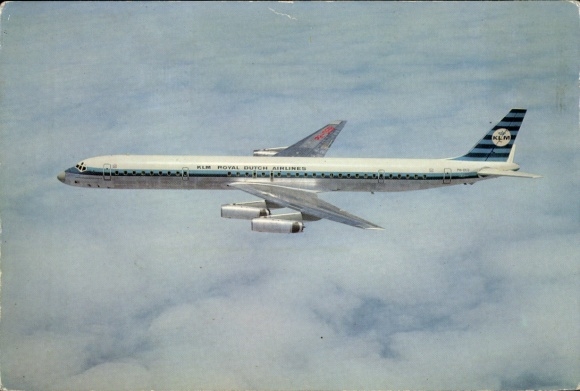Postcard Douglas Super DC 8 63, KLM Royal Dutch Airlines, passenger aircraft