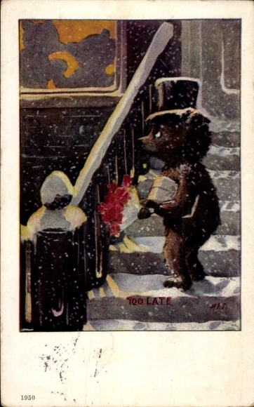 Artist Postcard Humanized Bears, too late