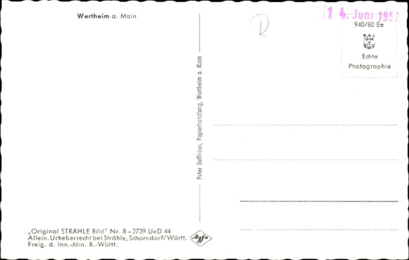 Postcard Wertheim am Main, aerial photograph