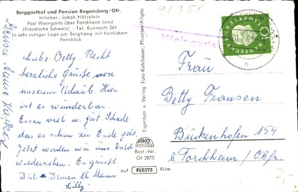 Postcard Kunreuth in Upper Franconia, mountain inn and guesthouse Regensberg, terrace, restaurant