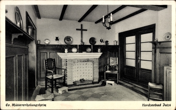 Postcard Nordseebad Juist in Ostfriesland, Ev. Mothers&#39; Rest Home, Fireplace