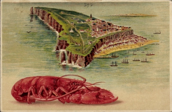 Chromo-Litho North Sea island of Heligoland, aerial photo