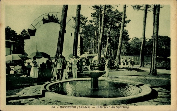 Postcard Hossegor Landes, Fountain, People, Umbrellas, Park, Sporting, Vintage