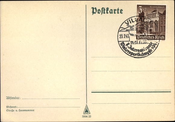 Postcard Villach in Carinthia, II. International Winter Sports Competitions 1941, Ski Championships