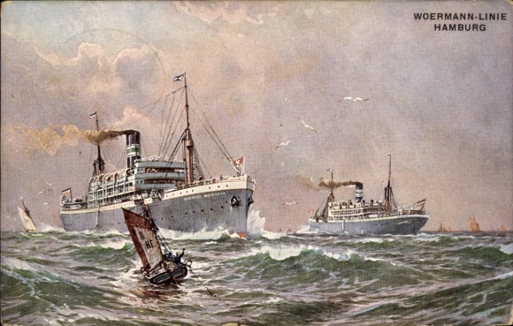 Artist Postcard Steamships of the Woermann Line Hamburg