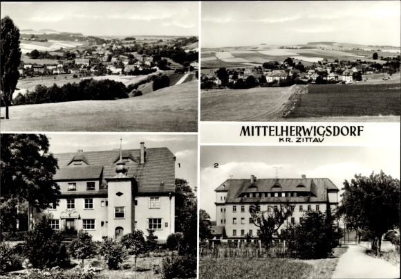 Ansichtkaart Mittelherwigsdorf Oberlausitz, overzicht, stadskantoor, thuis na het werk
