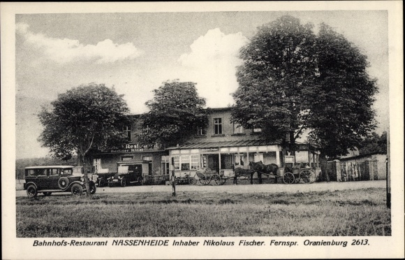 Postcard Nassenheide Löwenberger Land Brandenburg, train station restaurant