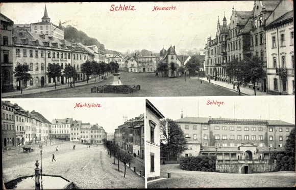 Postcard Schleiz im Vogtland Thuringia, Neumarkt, market square, castle