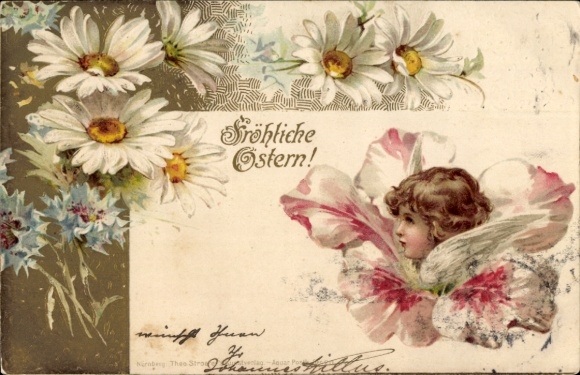 Präge Ak Glückwunsch Ostern, Blumen