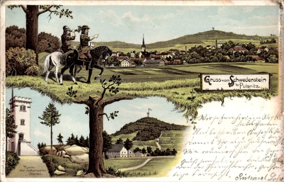 Chromo-Litho Pulsnitz in the district of Bautzen, Schwedenstein, tower