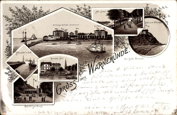precursor Chromo-Litho Ostseebad Warnemünde Rostock, city, Schweizerhaus, street view, harbor exit