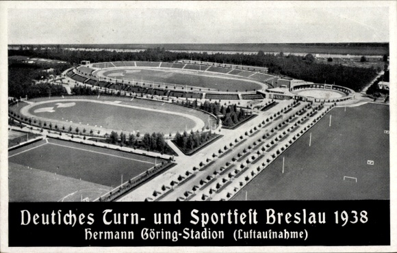 Postcard Wrocław Breslau Silesia, German Gymnastics and Sports Festival 1938, Hermann Göring Stadium